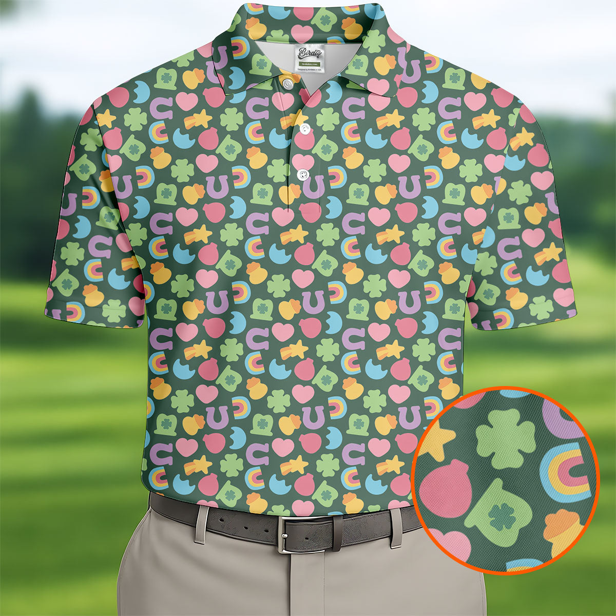 St Patrick's Day Lucky Charms Green Golf Shirt, Cute Golf Outfit, Polo Shirts For Men, Golf Shirts For Men