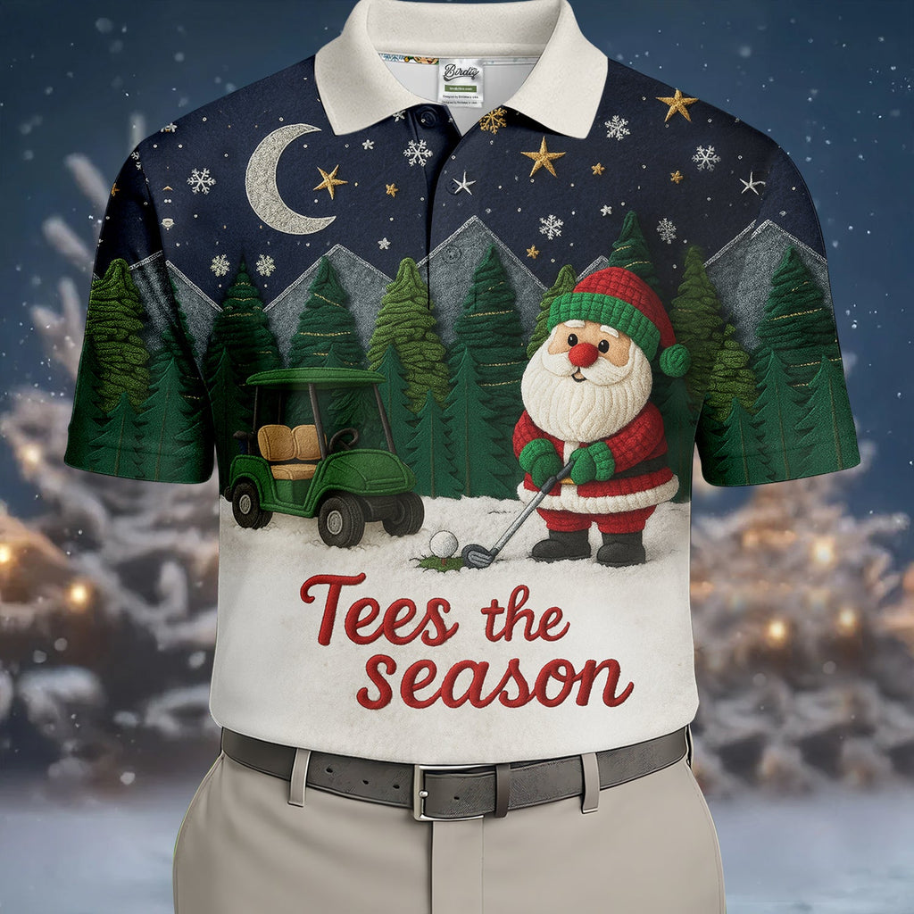 Santa Golfing Tees The Season Night Theme Golf Tops For Men, Christmas Golf Shirt, Polo ShirtFor Men