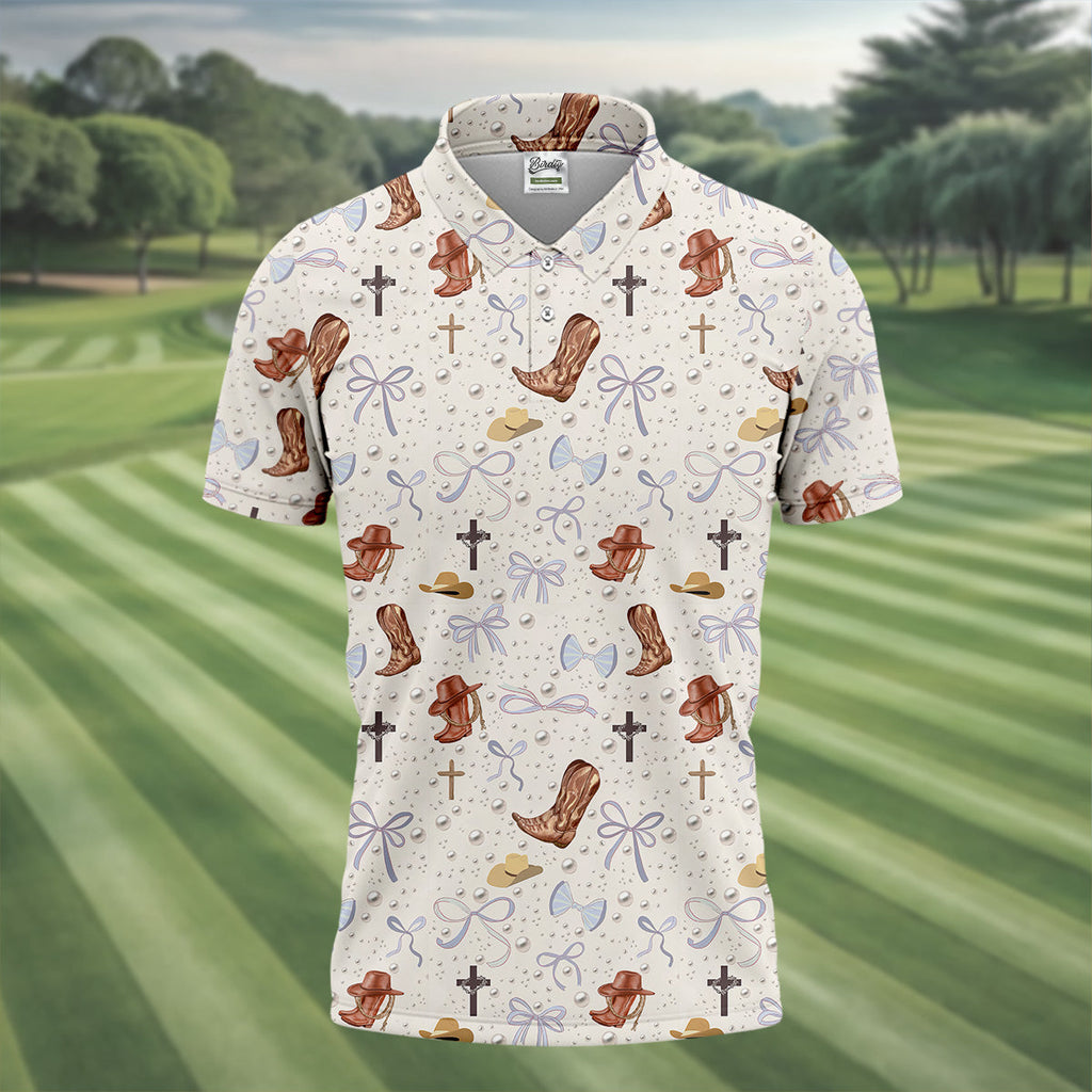 Coquette Pattern Western Golf Shirt, Fun Golf Shirts For Men, Men's Golf Polo, Golfing Apparel