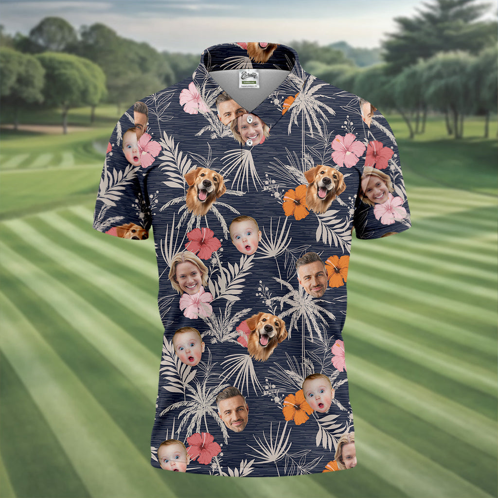 Mens Black Hawaiian Shirt, Hawaiian Shirts With Faces, Men Polo Shirt, Best Gifts For Men Golfers