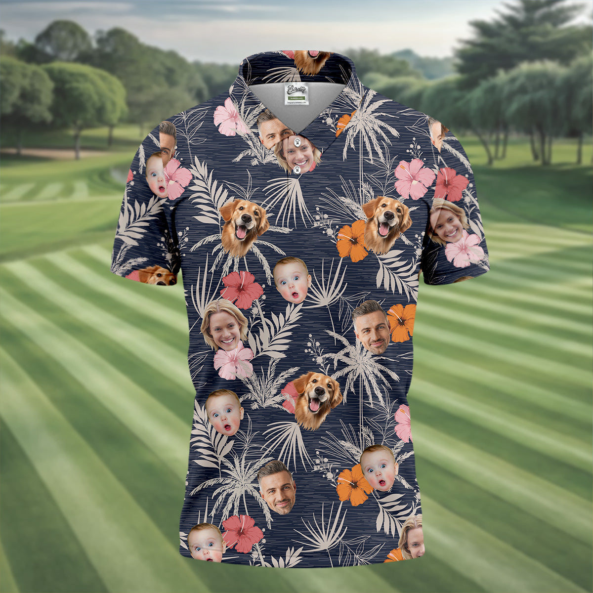 Mens Black Hawaiian Shirt, Hawaiian Shirts With Faces, Men Polo Shirt, Best Gifts For Men Golfers
