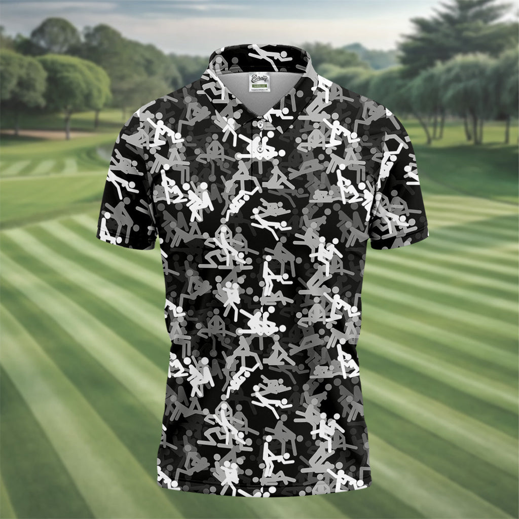 Black And White Funny Couple Mens Golf Polo Shirts, Cool Golf Gift, Golfing Apparel