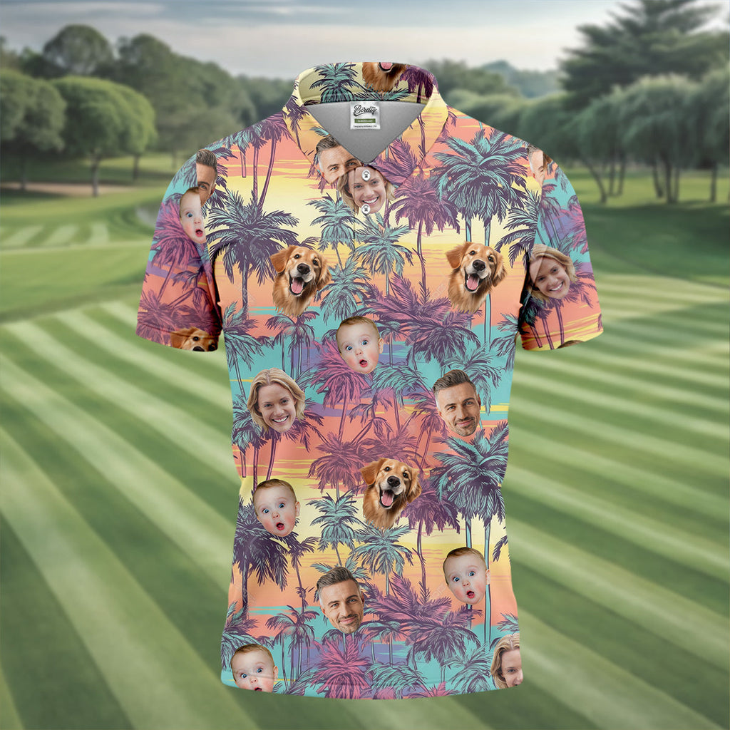 Men Palm Tree Shirt, Seamless Pattern, Hawaiian Shirts With Faces, Mens Golf Polo Shirt Mens Hawaiian Shirt