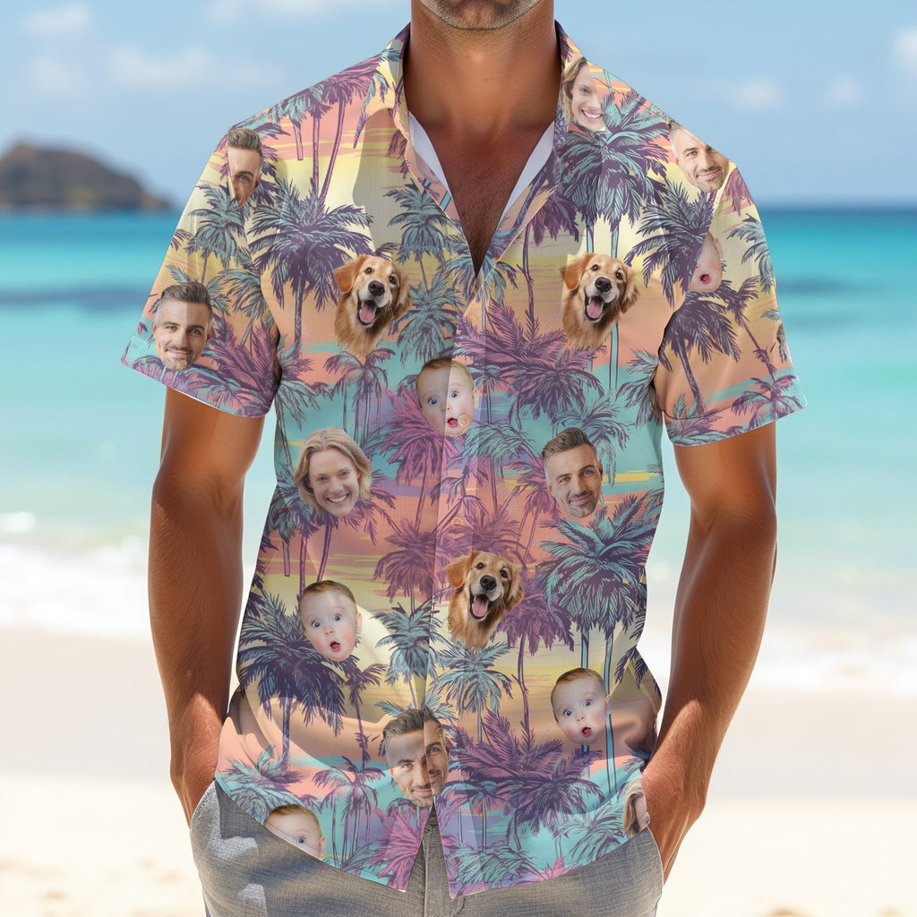 Men Palm Tree Shirt, Seamless Pattern, Hawaiian Shirts With Faces, Mens Golf Polo Shirt Mens Hawaiian Shirt