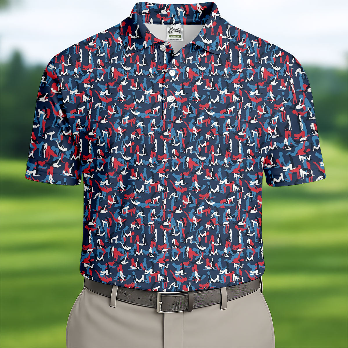 Naughty Position Dirty Humor Red White Blue 250th Anniversary Fun Golf Shirts For Men, Valentines Golf Gift
