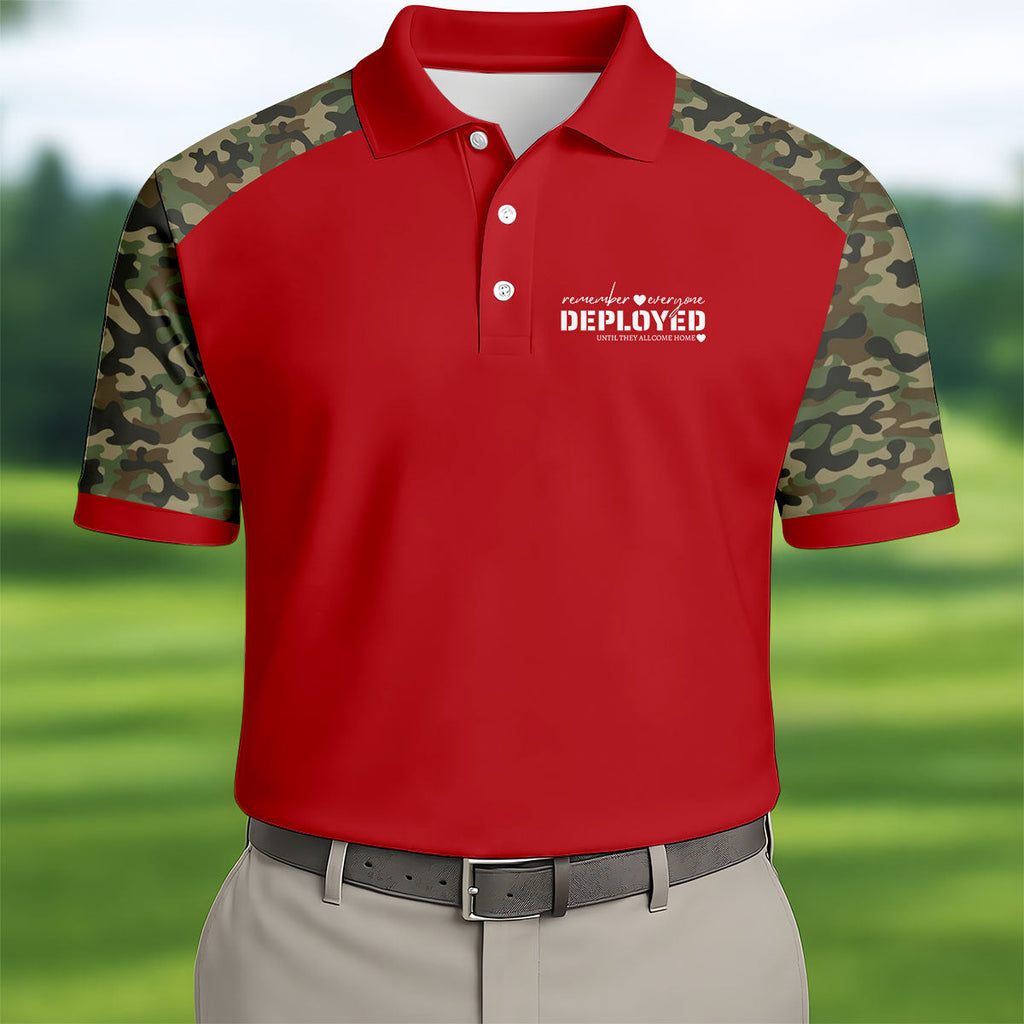 Remember Everyone Deployed Camo Red Patriotic 4th Of July Golf Shirt, 250th Anniversary Golf Shirts For Men