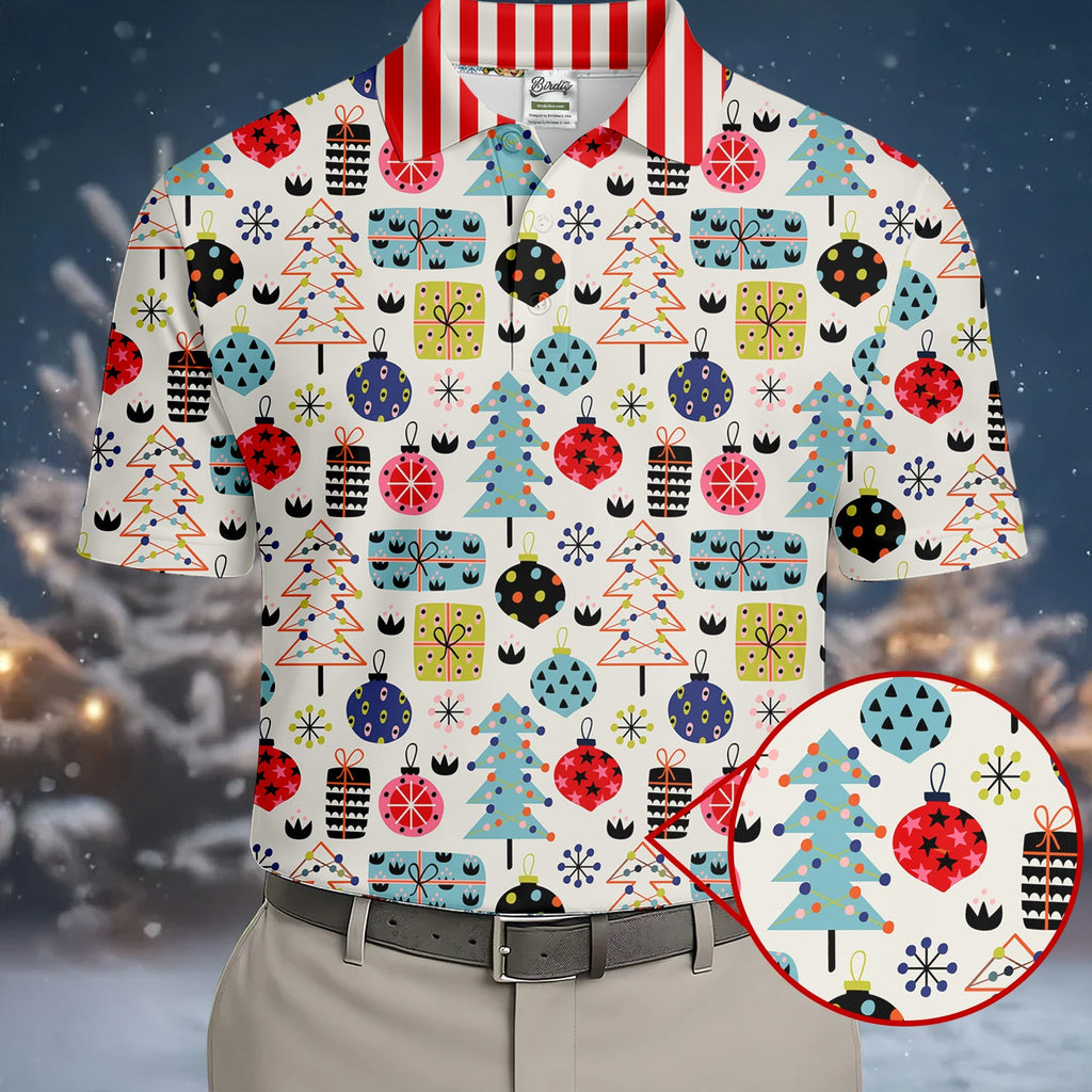 Colorful Christmas Men's Golf Polo Shirts, Christmas Golf Shirt, Cute Golf Outfit, Golf Gift For Men