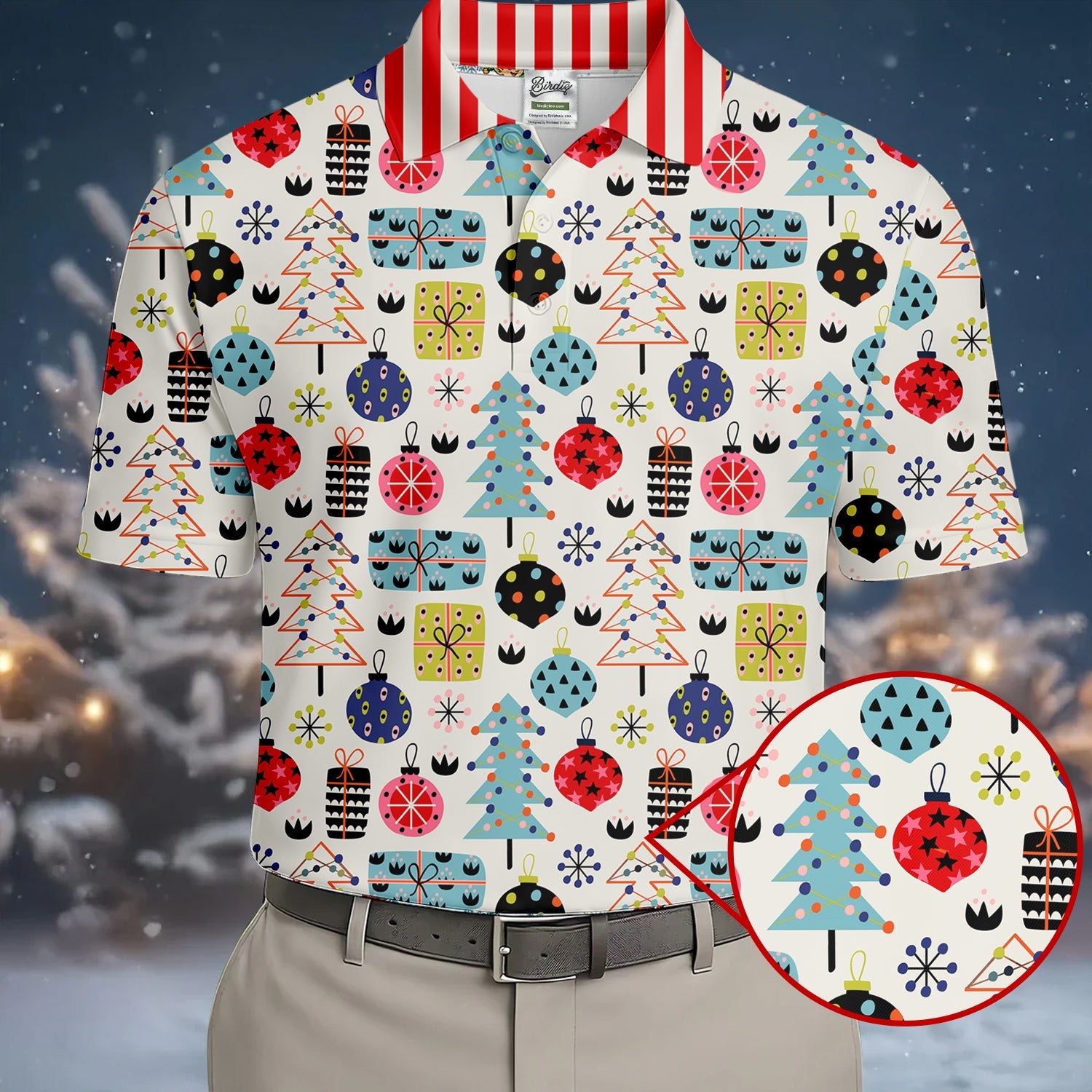 Colorful Christmas Men's Golf Polo Shirts, Christmas Golf Shirt, Cute Golf Outfit, Golf Gift For Men