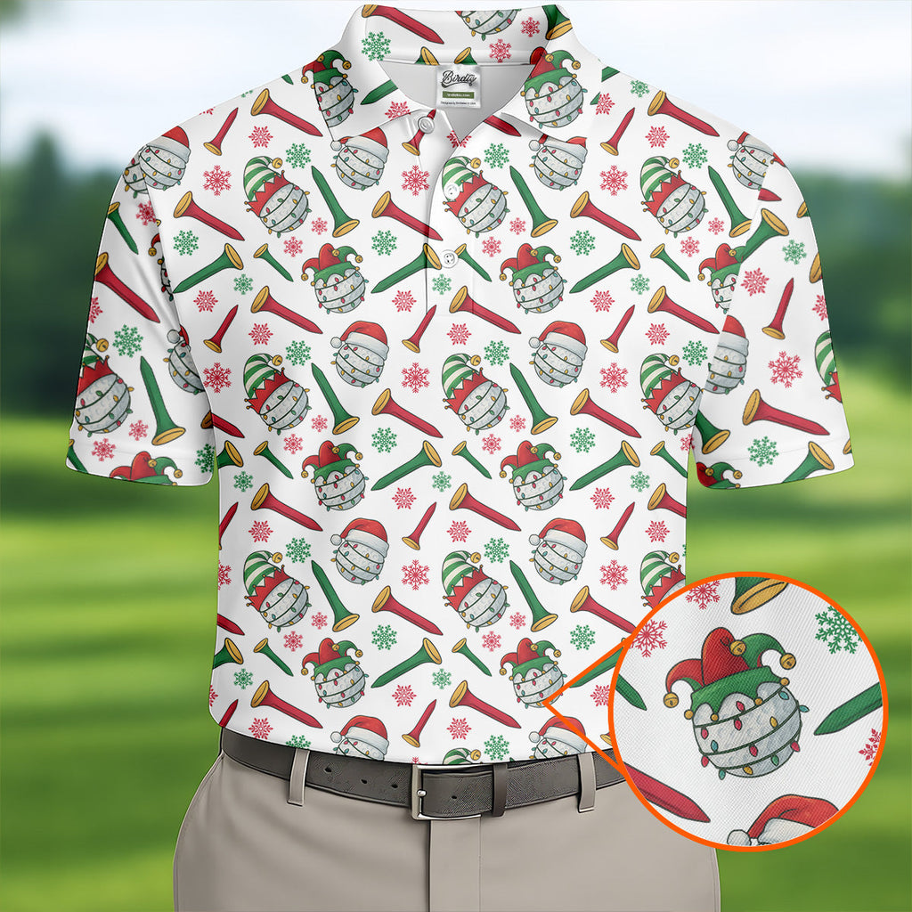 Funny Golf Ball Christmas Golf Shirt, Men's White Polo, Christmas Golf Gift, Golfing Apparel