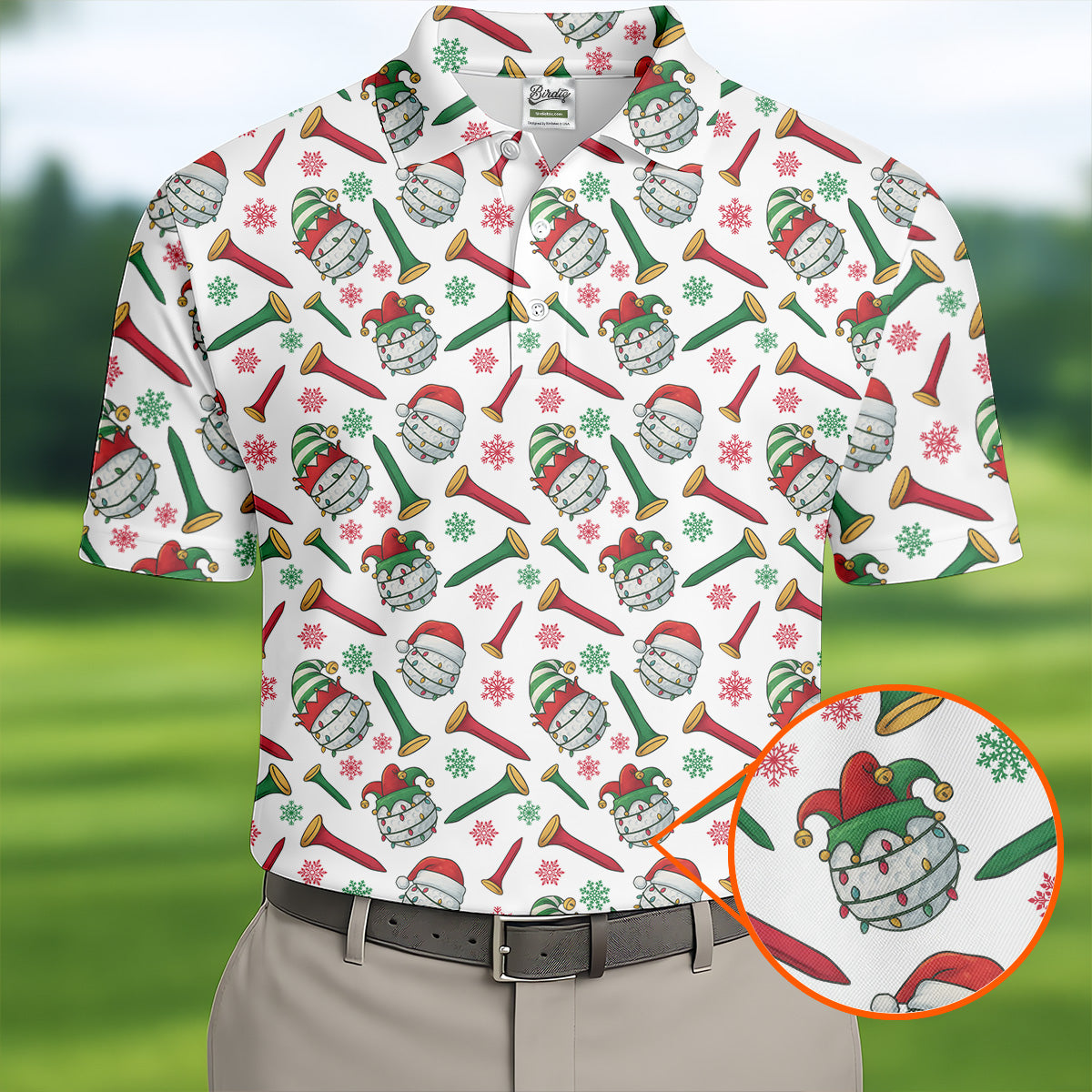 Funny Golf Ball Christmas Golf Shirt, Men's White Polo, Christmas Golf Gift, Golfing Apparel