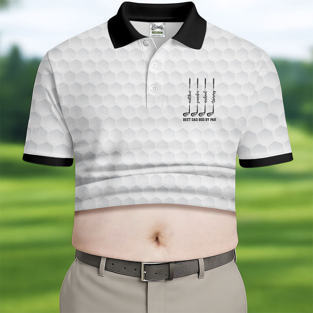 Best Dad Bod By Par White Men's Funny Golf Polo Shirts, Father's Day Golf Shirt, Golf Gift For Dad