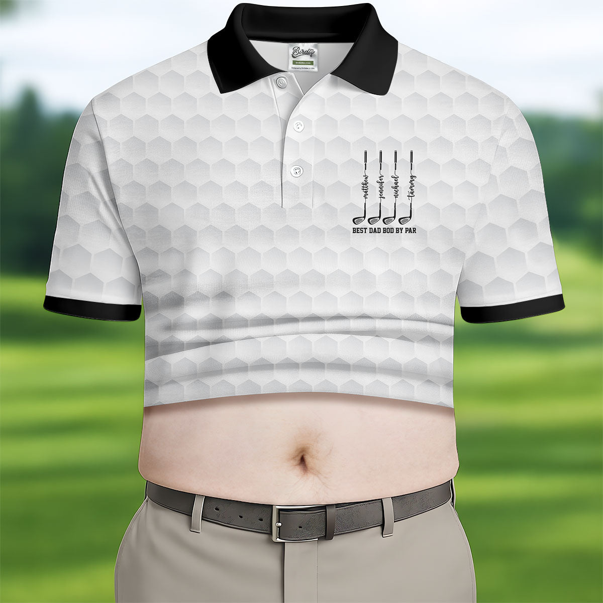 Best Dad Bod By Par White Men's Funny Golf Polo Shirts, Father's Day Golf Shirt, Golf Gift For Dad