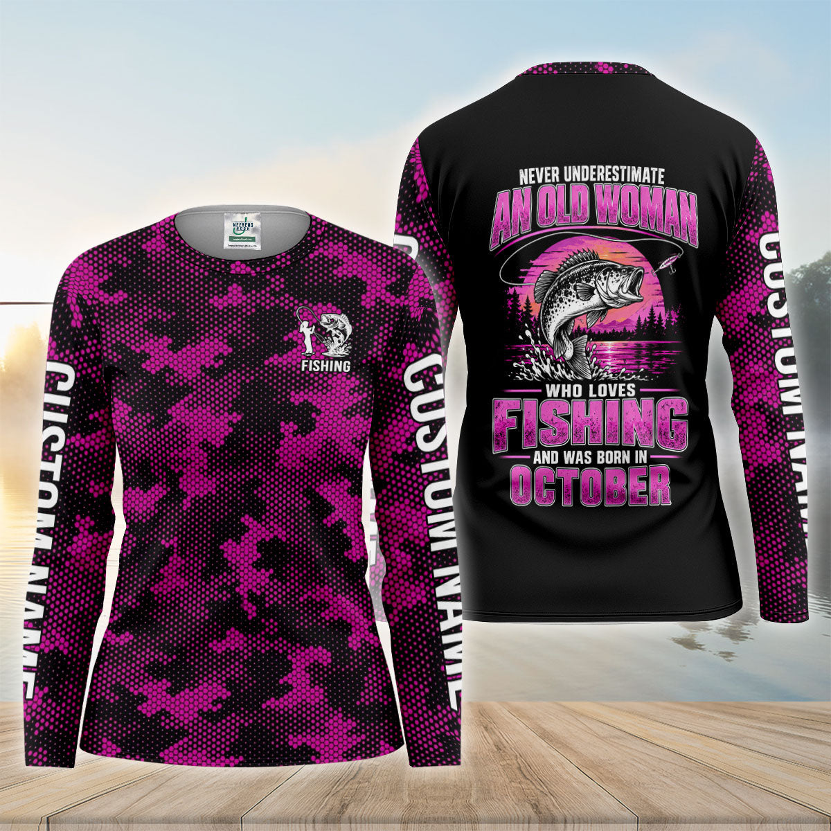 Never Underestimate An Old October Fishing Woman UPF Shirt, Womens Fishing Shirt