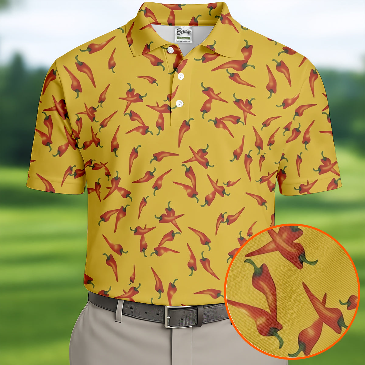 Red Chilli Yellow Hawaiian Golf Shirt, Summer Vibe Golf Shirts For Men, Polo Shirts For Men