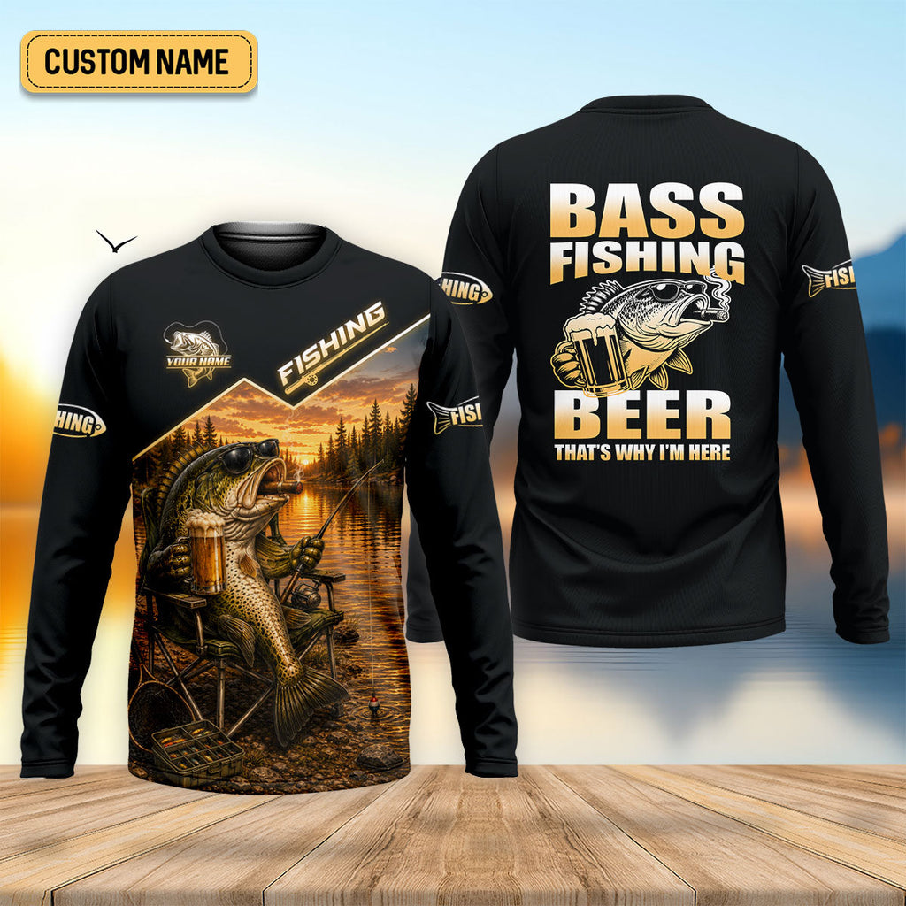 Bass Fishing Beer That's Why I'm Here Funny UPF Shirt, Mens Fishing Shirt, Fishing Shirt