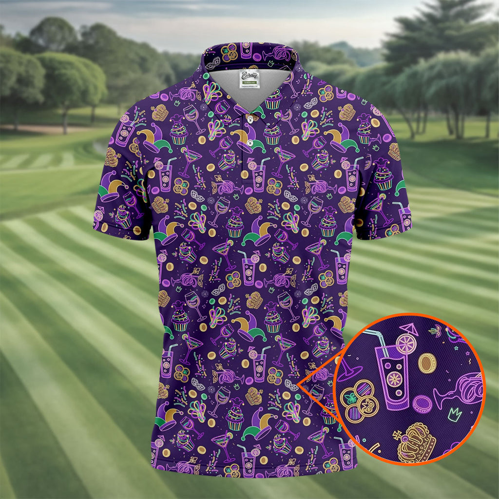 Mardi Gras Food Green Gold Purple Golf Tops For Men, Polo Shirts For Men, Golf Shirts For Men