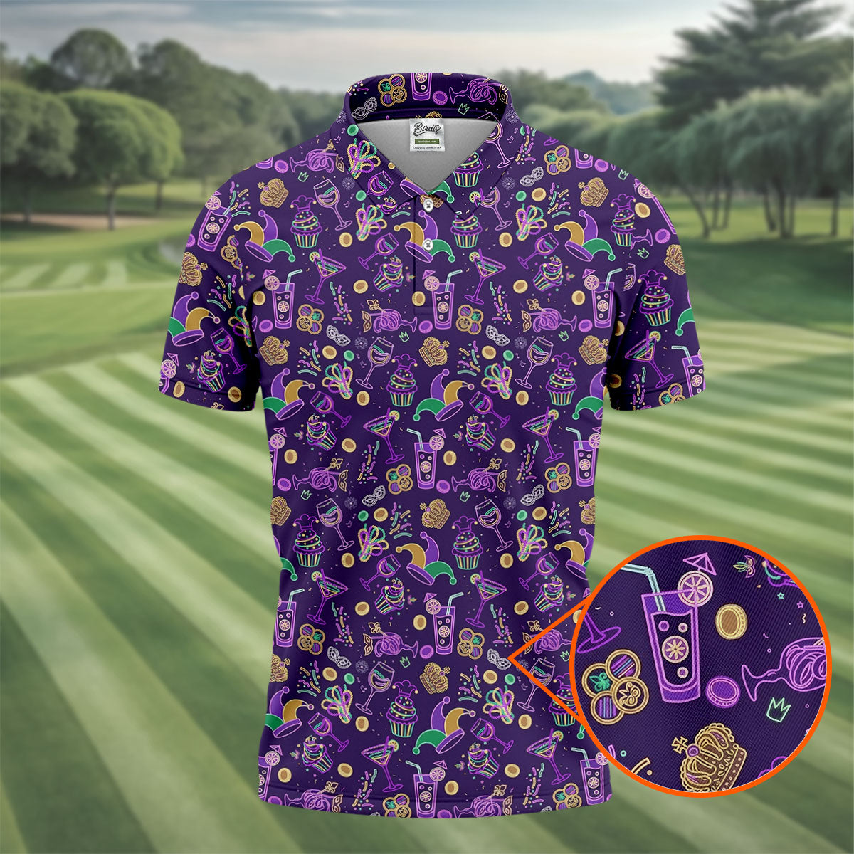 Mardi Gras Food Green Gold Purple Golf Tops For Men, Polo Shirts For Men, Golf Shirts For Men