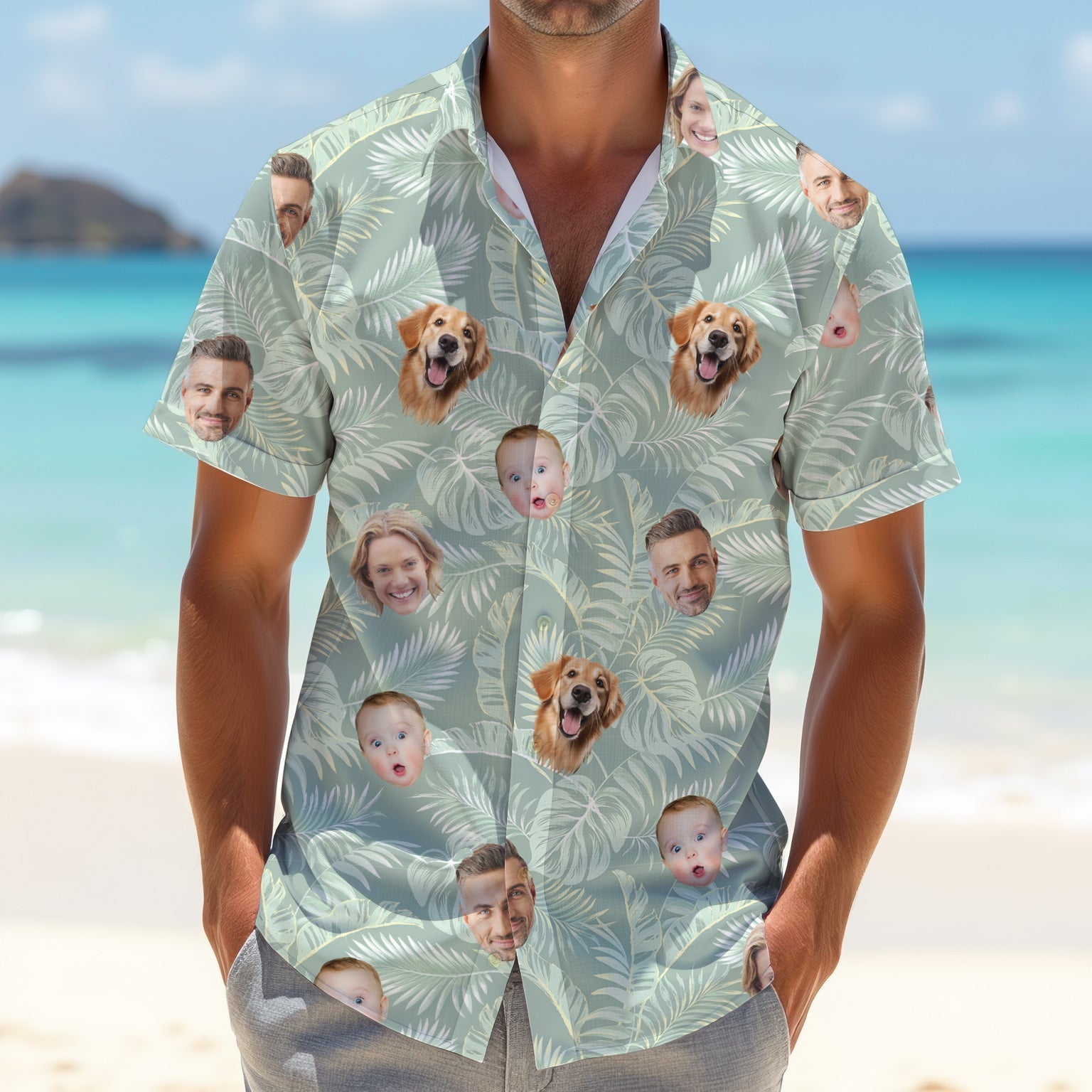 Tropical Leaf Pattern Mens Hawaiian Golf Shirts, Custom Team Shirt, Green Polo Shirt, Best Gifts For Men Golfers