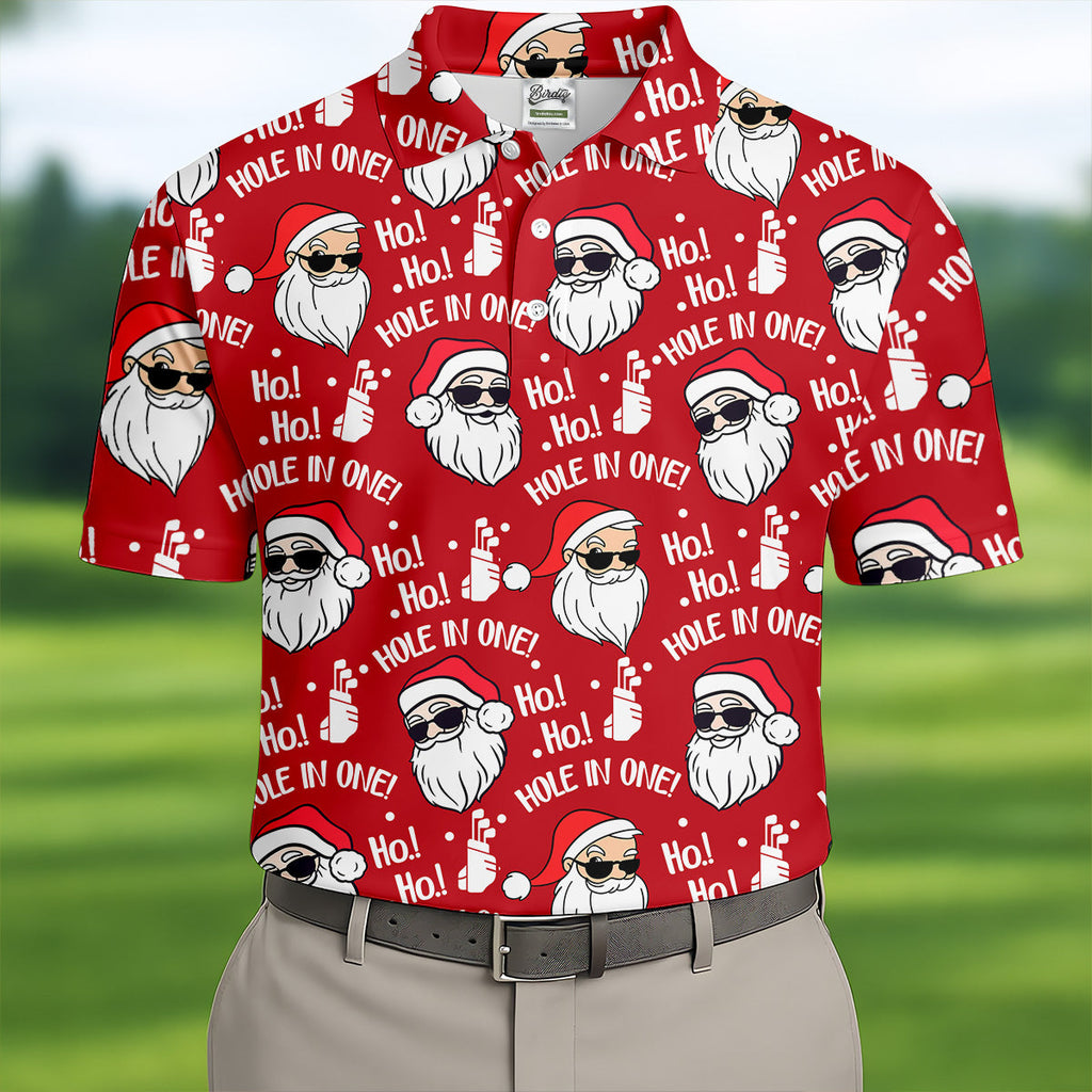 Ho Ho Hole In One Funny Santa Red Christmas Golf Tops For Men, Christmas Golf Shirt, Polo Shirts For Men