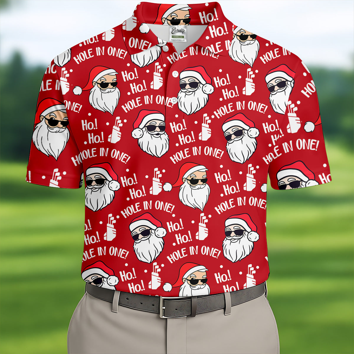 Ho Ho Hole In One Funny Santa Red Christmas Golf Tops For Men, Christmas Golf Shirt, Polo Shirts For Men