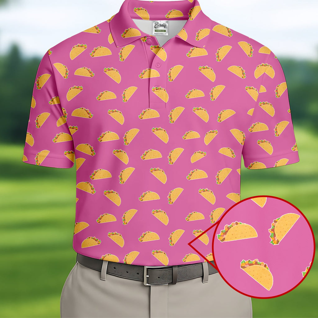 The Pink Taco Seamless Pattern Golf Tops For Men, Polo Shirts For Men, Golf Shirts For Men