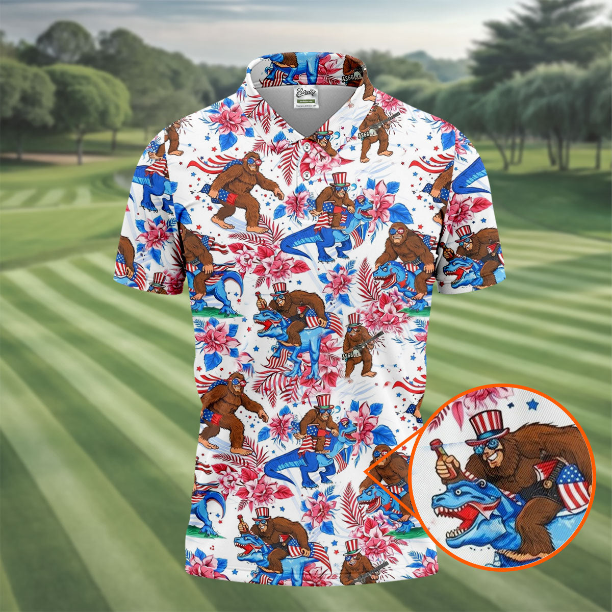 American Flag Patriotic Pride Funny Bigfoot Hawaiian Golf Shirt, 250th Anniversary Golf Shirts For Men