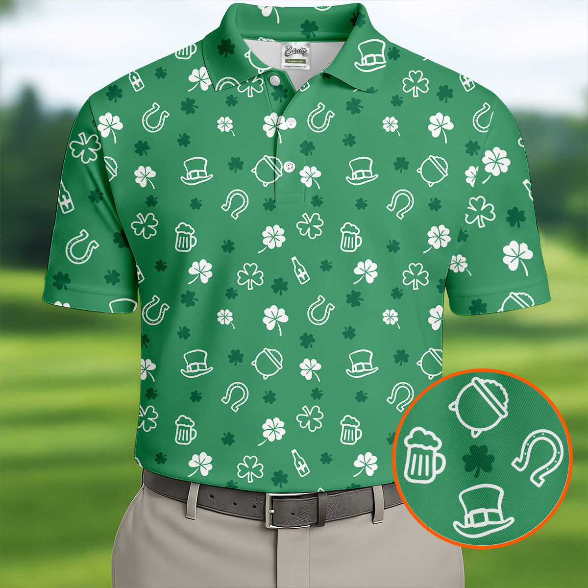 Leprechaun Hat Shamrock Beer Seamless Pattern St. Patrick’s Day Golf Shirt, Polo Shirts For Men, Golf Shirts For Men
