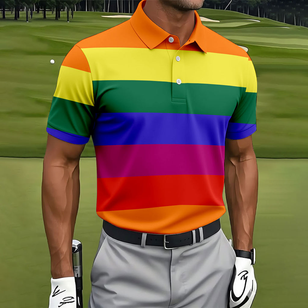 LGBT Rainbow Pride Month Celebrate Golf Tops For Men, Pride Colors Golf Shirts For Men