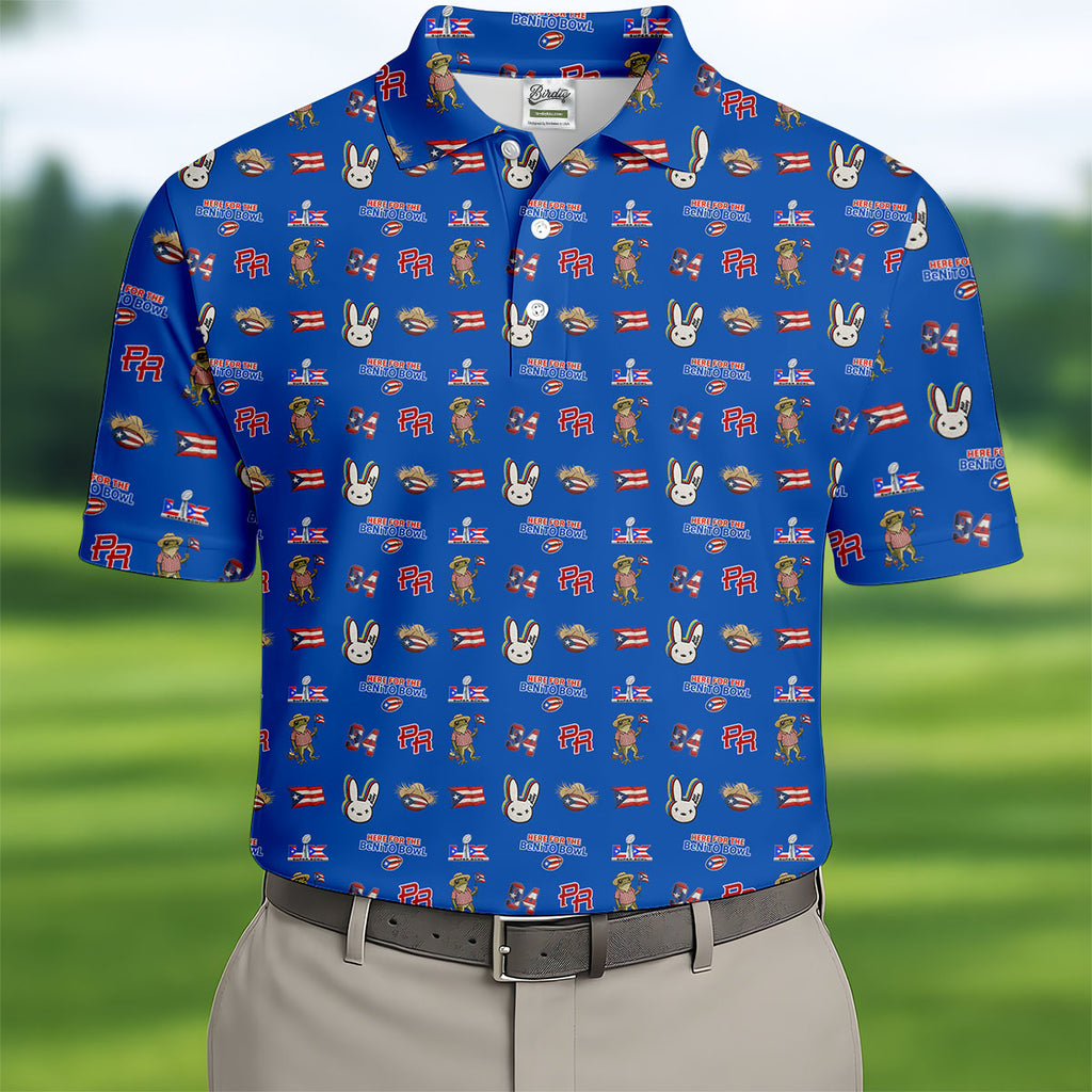 Here For The Benito Bowl Football Theme Blue Men Polo, American Football League Gift Ideas For Football Fans
