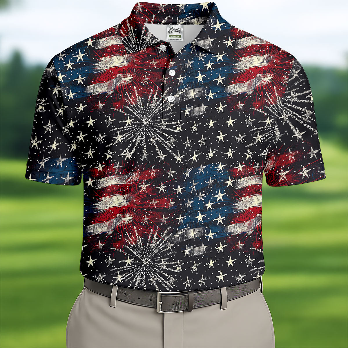 Patriotic American Flag Distressed Color 4th Of July Golf Shirts For Men, 250th Anniversary Polo Shirts For Men