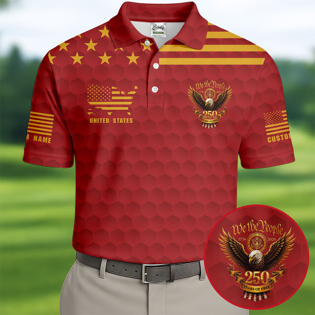 Marine Veteran We The People 250 Years Of Free 4th Of July Golf Shirt, Golf Shirts For Men