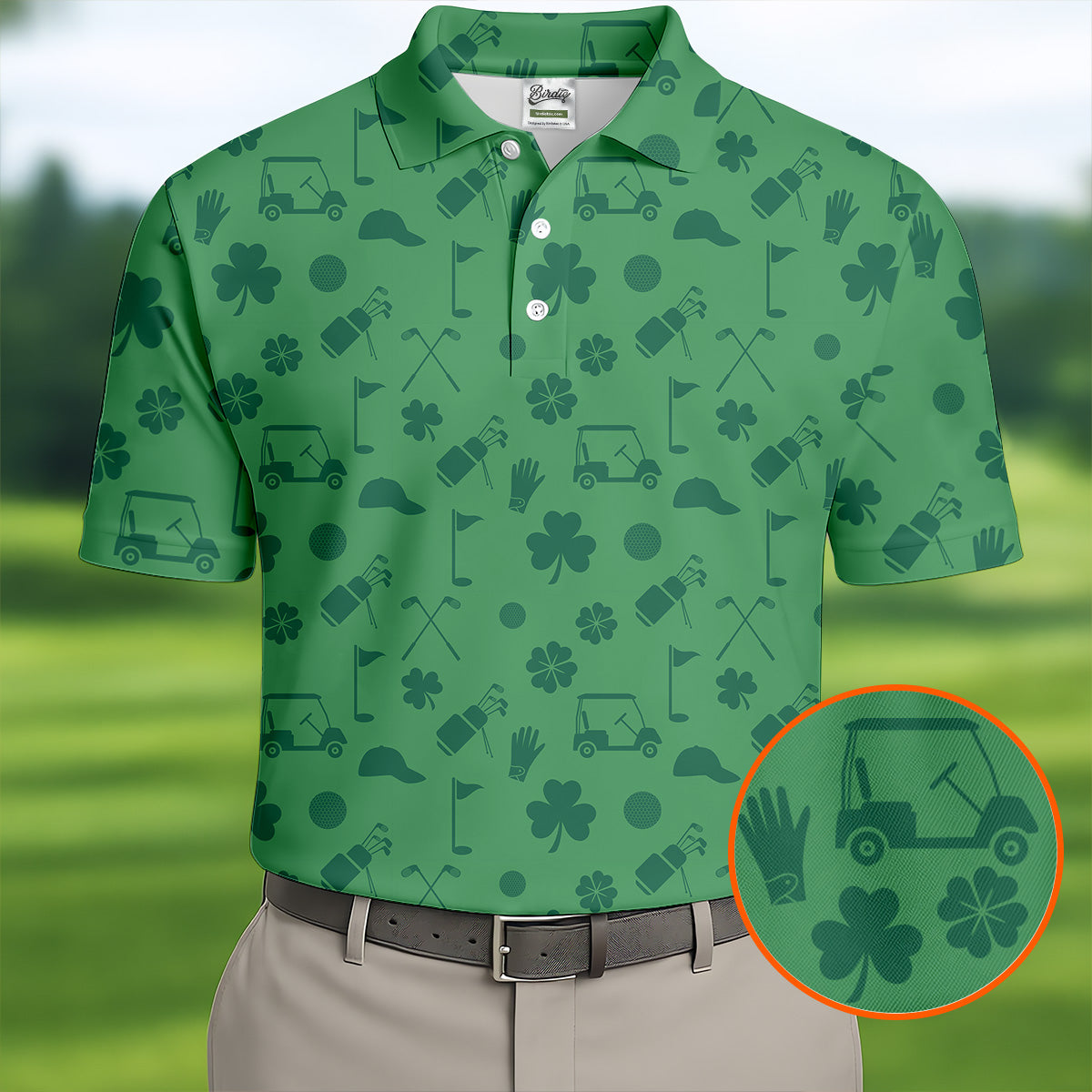 Dark Green Golf Items Seamless Pattern St. Patrick’s Day Shamrock Golf Shirt, Golf Shirts For Men
