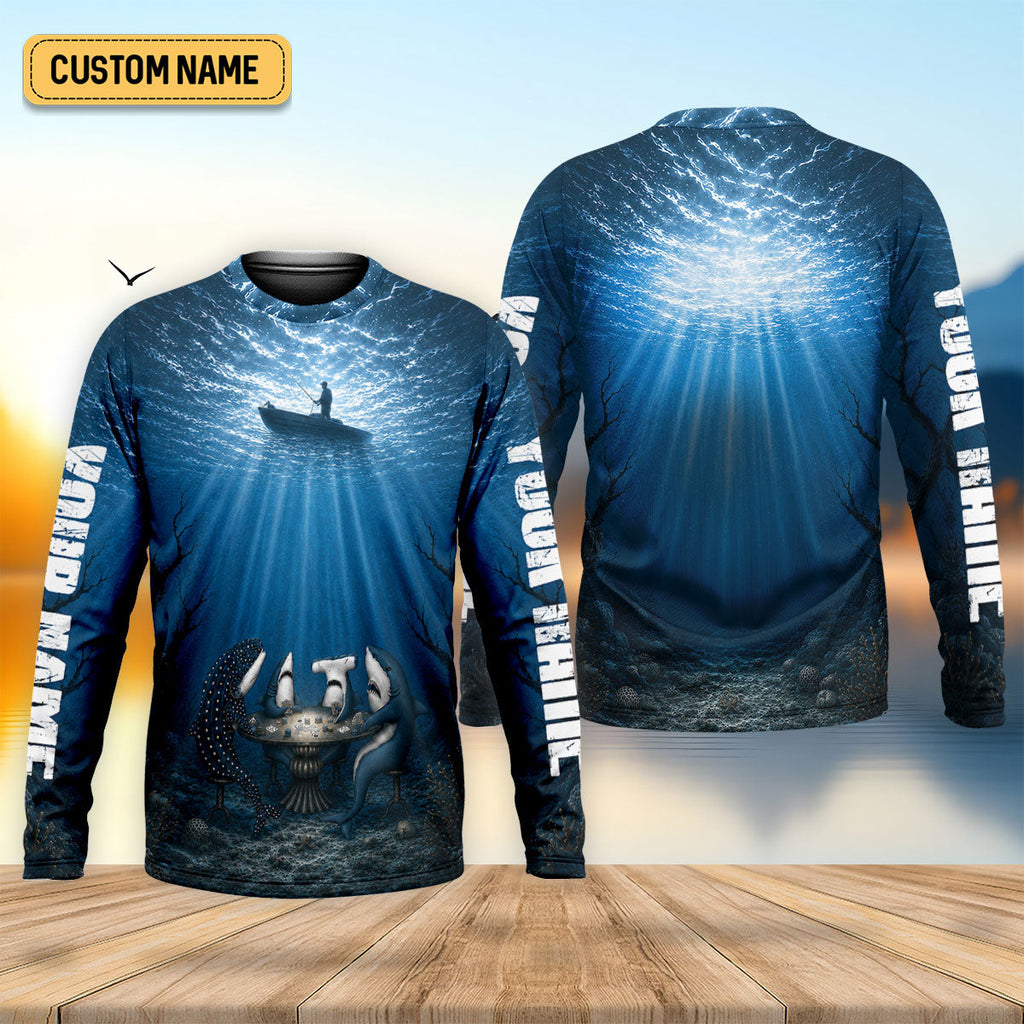 Underwater Shark Poker Fishing UPF Shirt, Long Sleeve Fishing Shirt, Fishing Shirts For Men