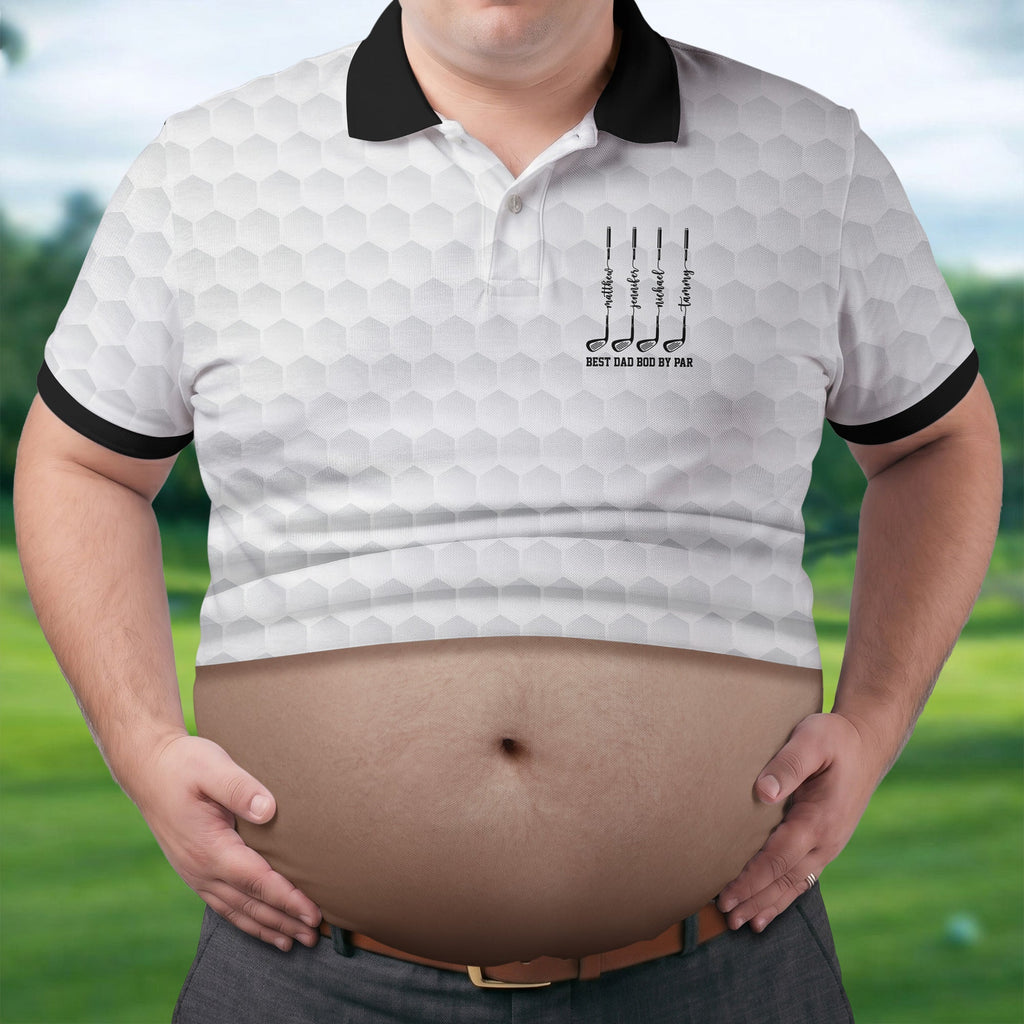 Best Dad Bod By Par White Men's Funny Golf Polo Shirts, Father's Day Golf Shirt, Golf Gift For Dad