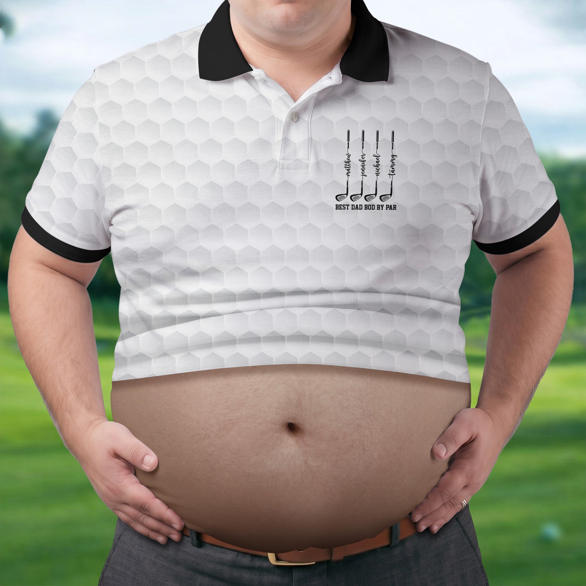 Best Dad Bod By Par White Men's Funny Golf Polo Shirts, Father's Day Golf Shirt, Golf Gift For Dad