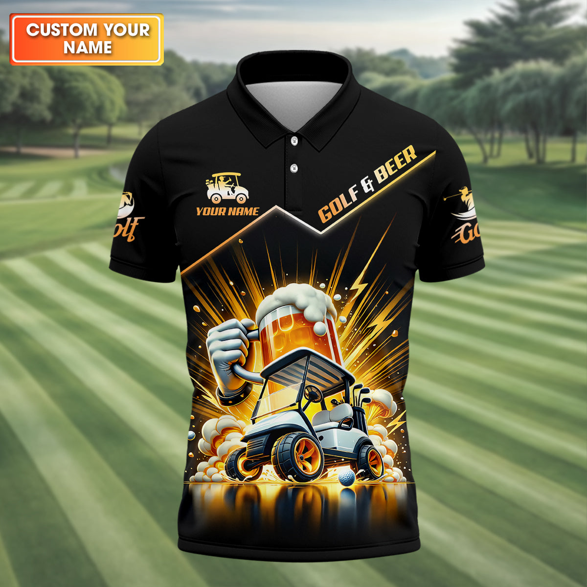 A Good Day Starts With Golf Carts And Beer Custom Men's Golf Polo ShirtDad Golf Gift