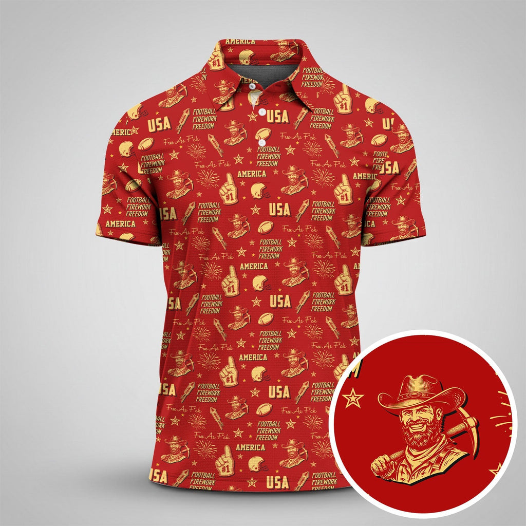 Cowboy Football American Patriotism Red And Gold Sport Polo, American Football League Gift Ideas For Football Fans