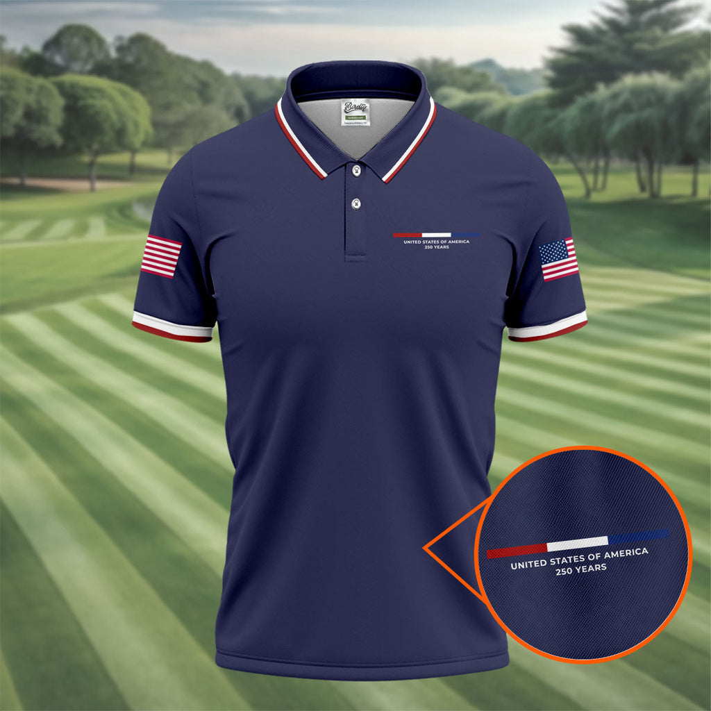 United States Of America 250 Years Navy Golf Shirt, Patriotic Golf Shirt, Golf Shirts For Men