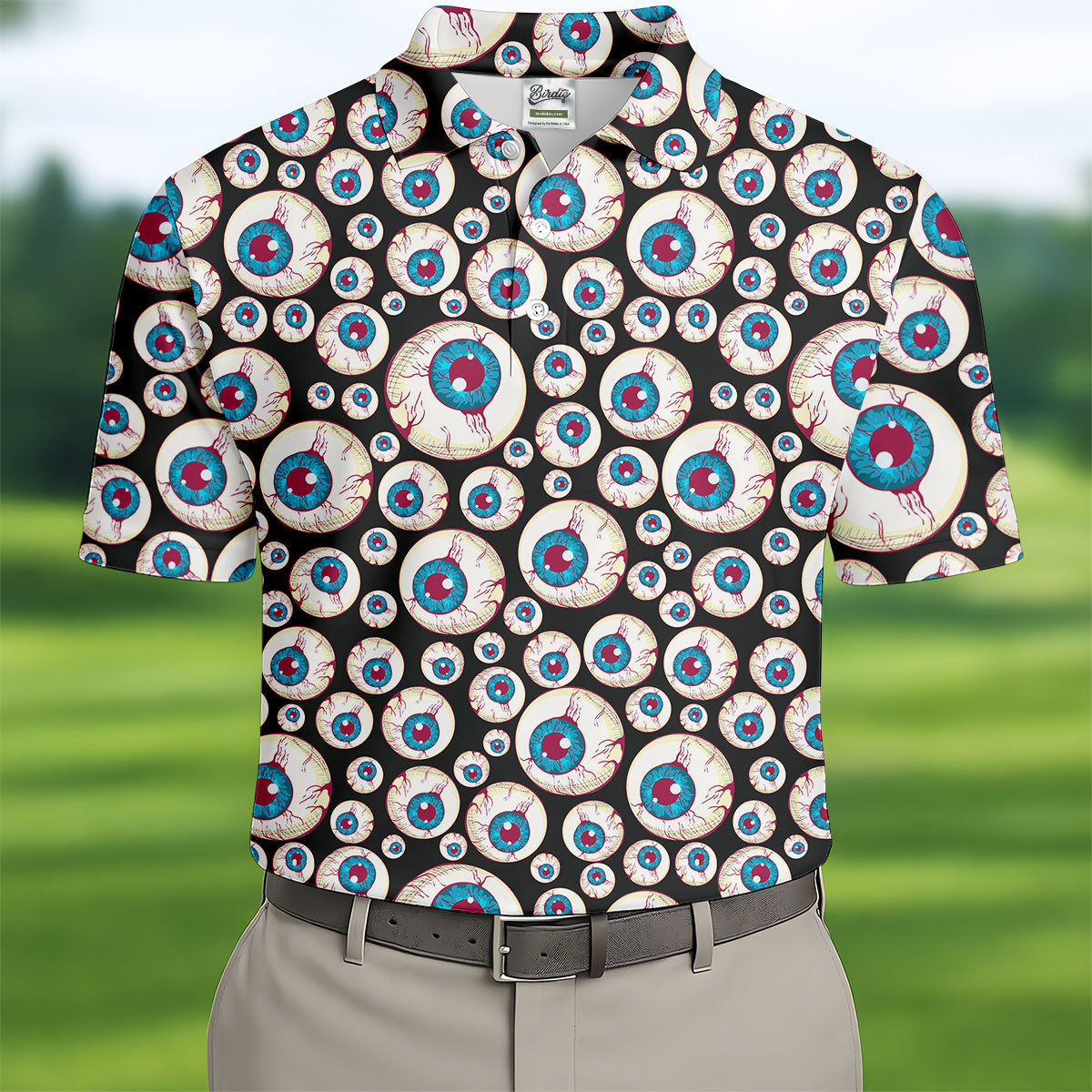 Black And White Eyeball Pattern Golf Tops For Men, Unique Gift For Golfer, Polo For Men