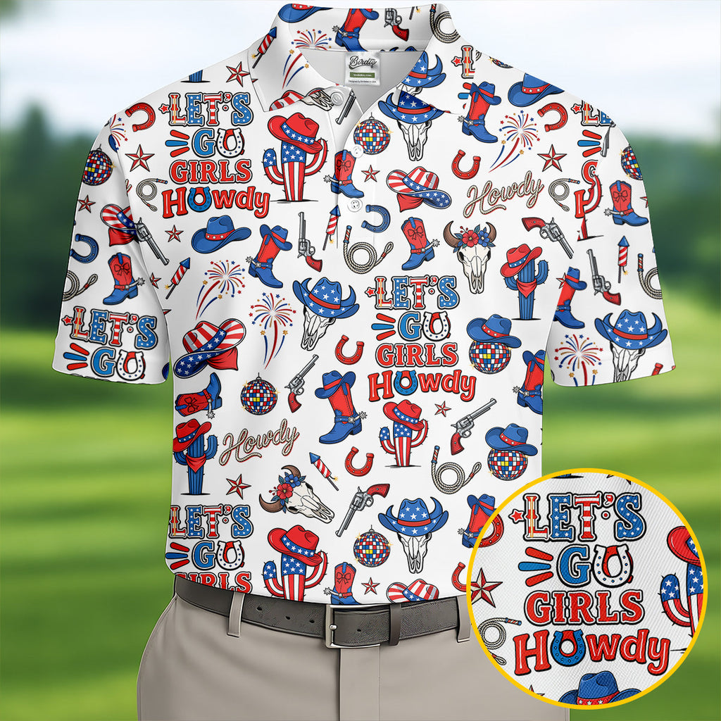 Let's Go Girl Howdy 250th Anniversary Western Cowboy Patriotic 4th Of July Golf Shirt, Golf Shirts For Men