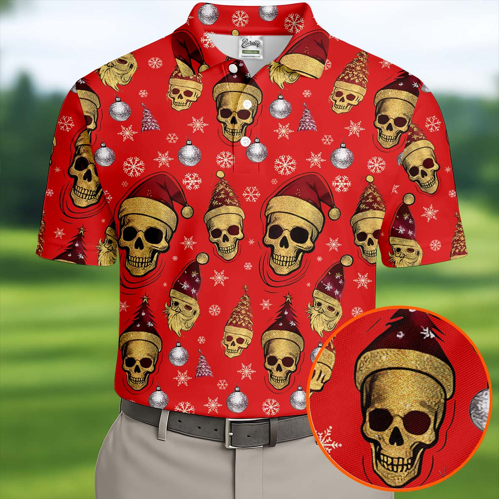 Vintage Skull Christmas Golf Shirt, Red Golf Shirt, Golf Shirts For Men, Cool Golf Gift, Golfing Apparel