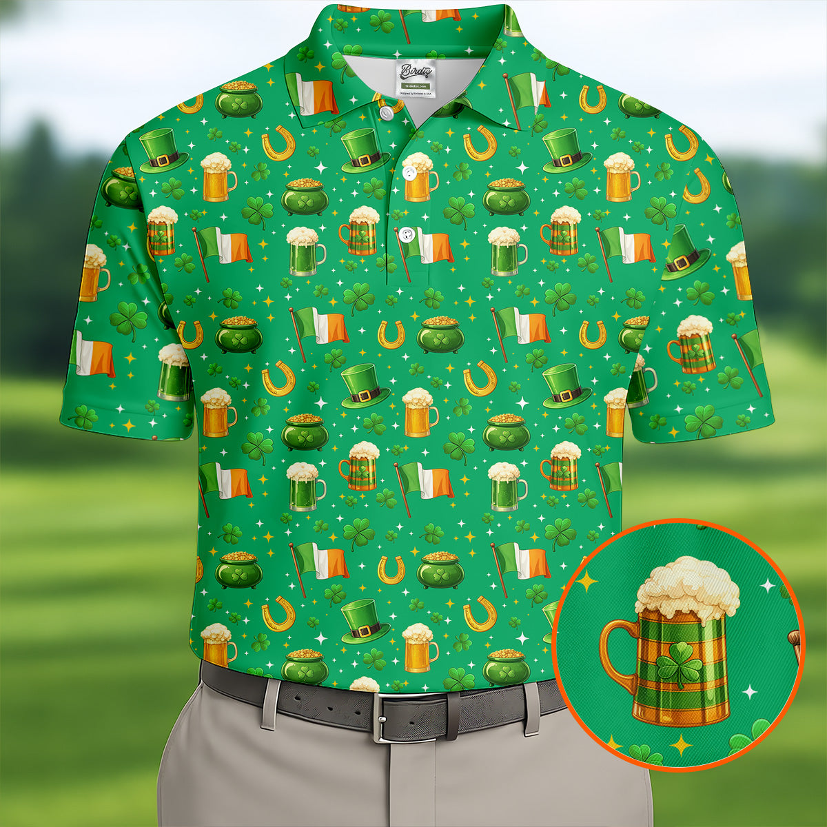 St Patrick's Day Pot Of Gold Leprechaun Hats Irish Flag Golf Tops For Men, Golf Gift For Men, Golf Shirts For Men