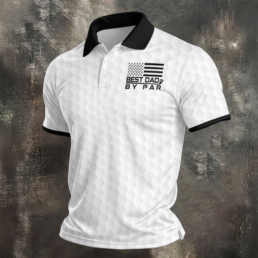 Best Dad By Par Golf Ball Pattern US Flag Print Father's Day Golf Shirt, Golf Gift For Dad