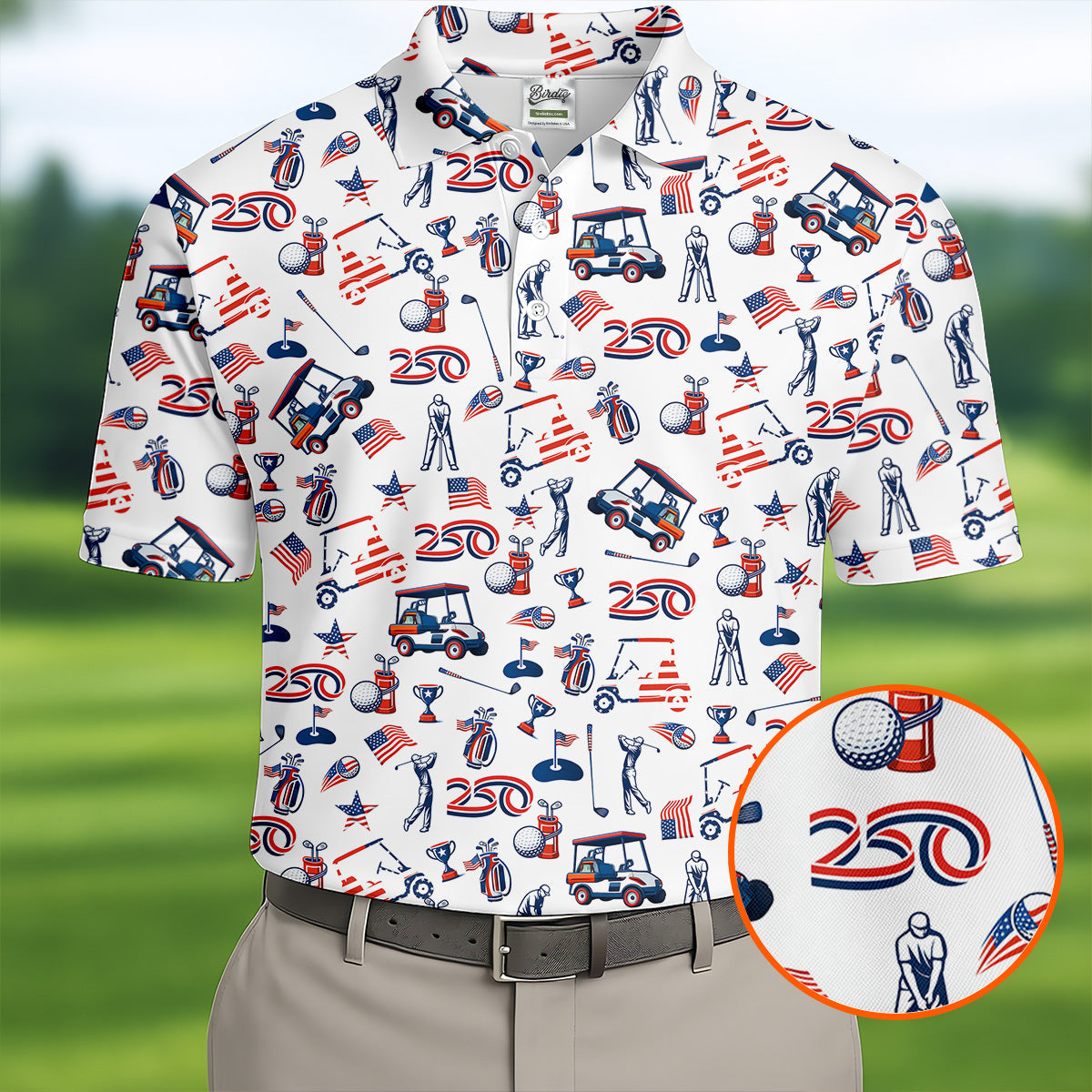 250th Anniversary US Flag Pattern Patriotic Golf Shirt, 4th Of July Golf Shirt Golf Tops For Men, Golf Shirts For Men