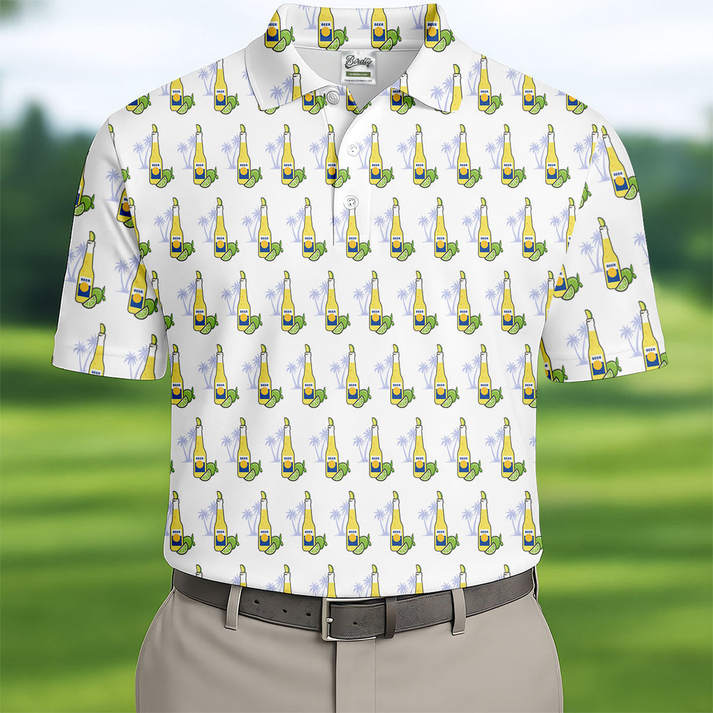 Beer And Lime Palm Tree Pattern Tropical Golf Shirt, Golf Shirts For Men, Polo Shirts For Men