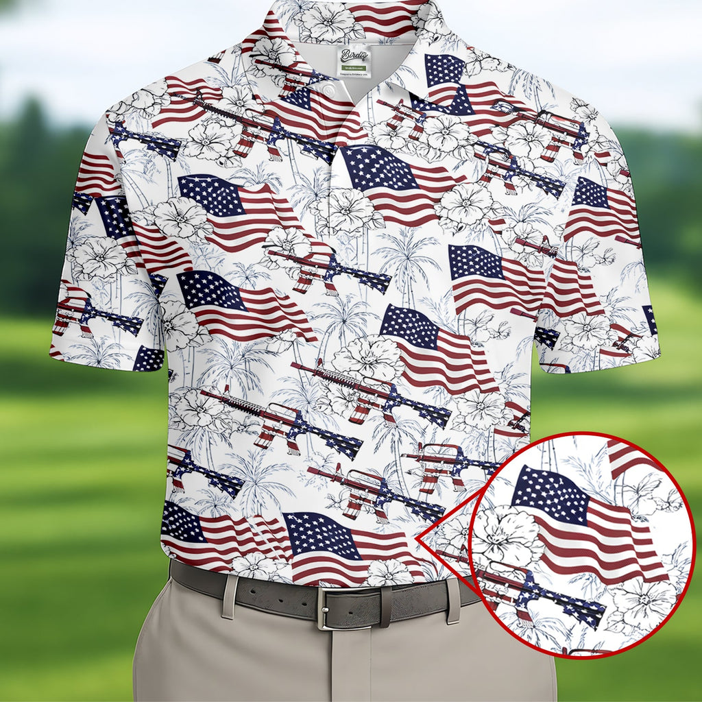Hawaiian American Golf Tops For Men, 250th Anniversary Patriotic Golf Shirt, Polo Shirts For Men