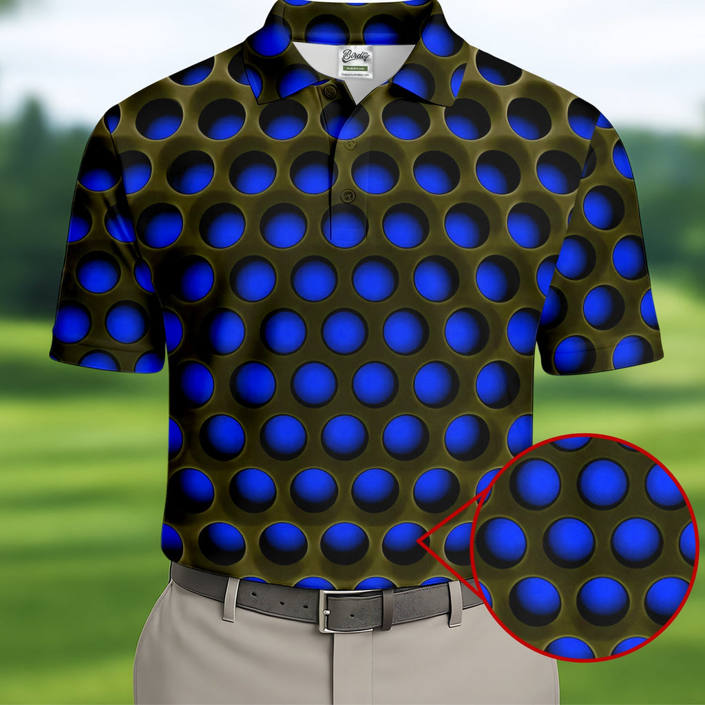 3D Effect Circular Pattern Navy Golf Shirt, Cool Golf Outfit, Men's Funny Golf Shirts, Polo Shirts For Men
