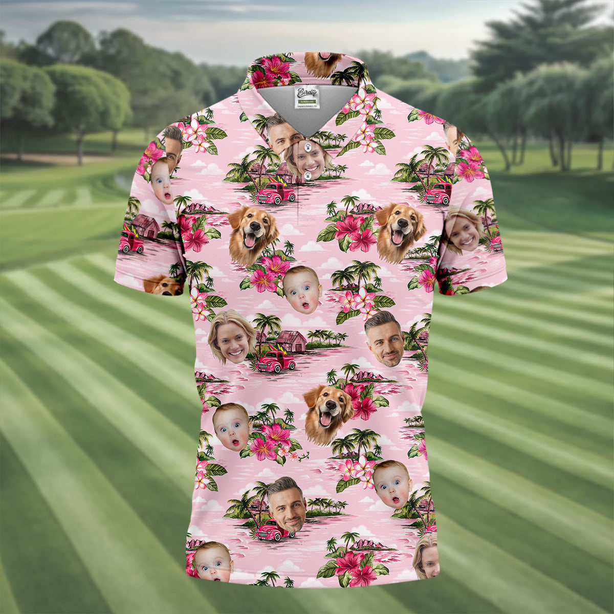 Mens Pink Hawaiian Shirt, Flower Men Shirt, Custom Team Shirt, Men Polo Shirt, Best Gifts For Men Golfers