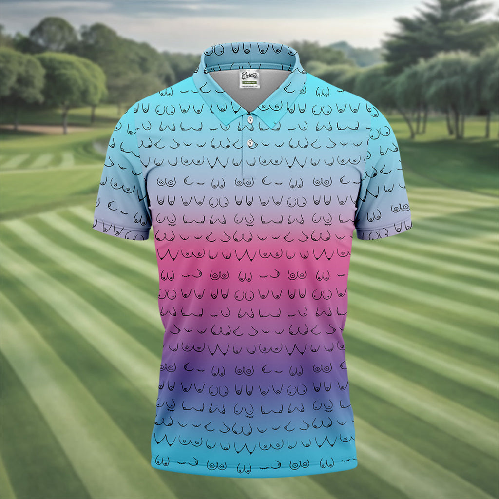 Blue Pink Ombre Mens Funny Golf Shirts , Fun Golf Shirts For Men, Men Golf Polo Shirts, Cool Golf Gifts