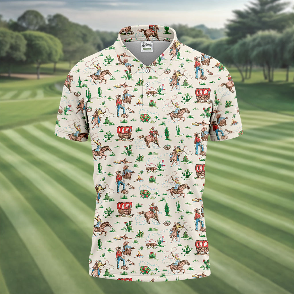 Cowboy Western White Polo Shirt Mens, Cute Golf Outfit, Matching Golf Shirt, Men's Golf Polo